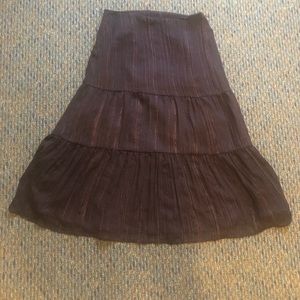 Dark brown flowy metallic glittery tiered midi skirt